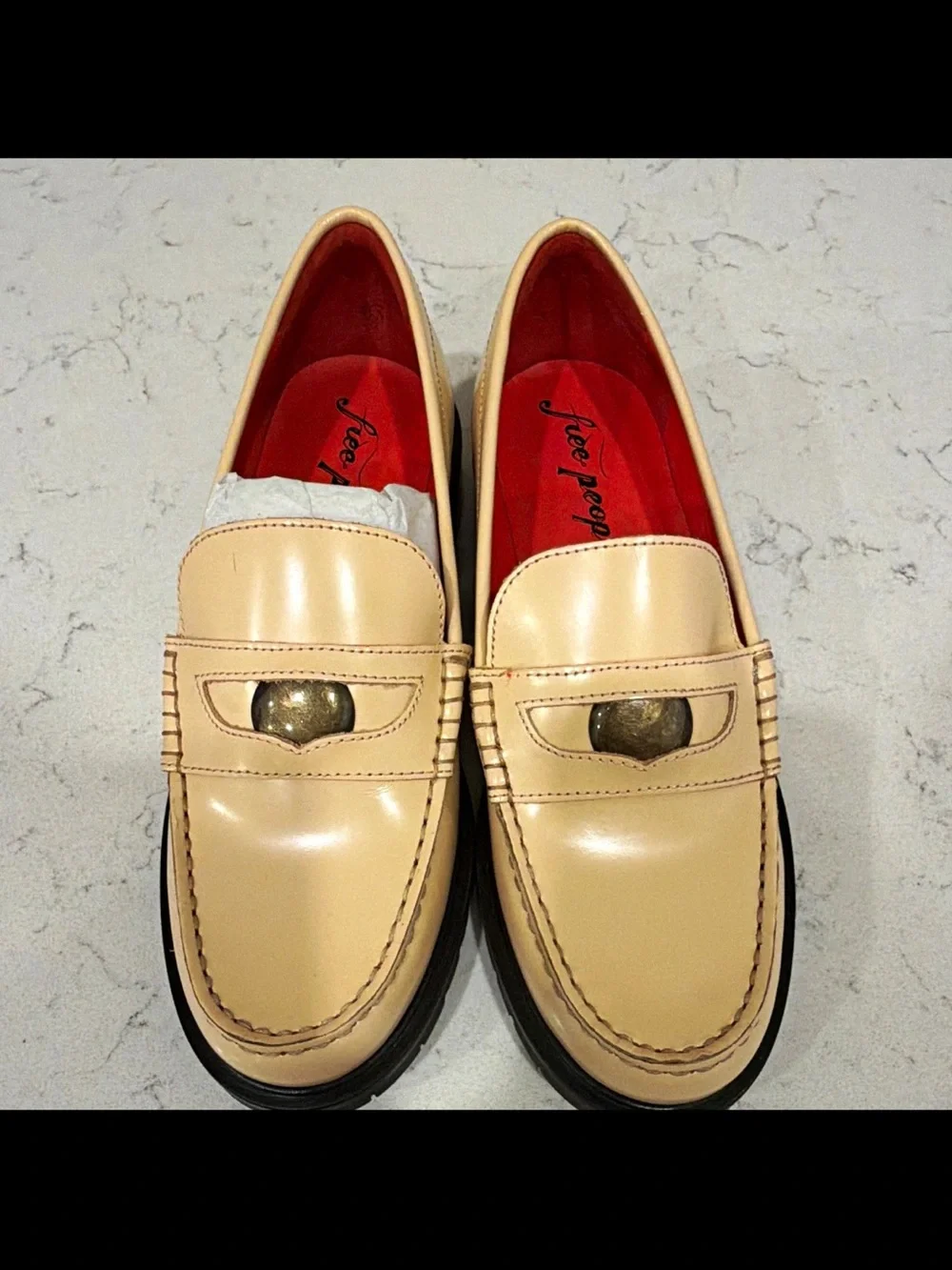 Free People Liv Leather Slip On Penny Loafer Shoes Women's Size 7.5